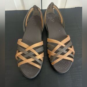 Crocs Women's Sandals "Isabella" Huarache Strappy Flats Espresso Size 8